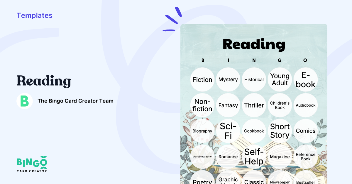 Reading Bingo: Printable & Customizable - Bingo Card Creator