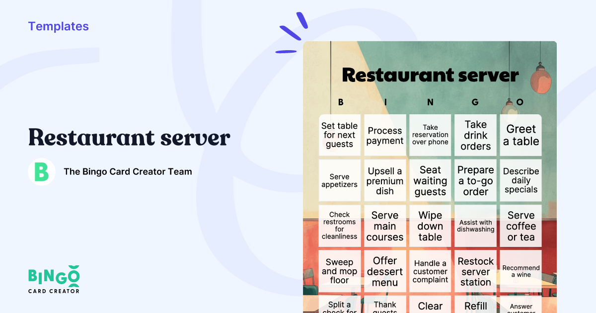 Restaurant Server Bingo: Printable Customizable Bingo Card Creator Restaurant Server Bingo: Printable Customizable Bingo Card Creator