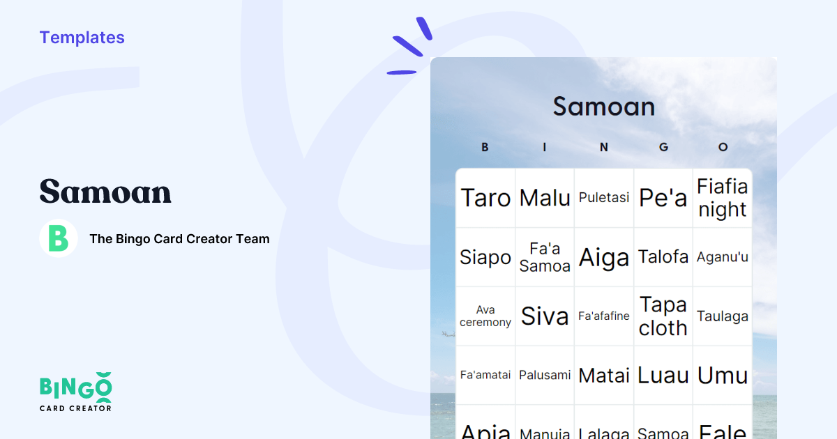 Samoan Raffle Samoan Bingo: Printable & Customizable - Bingo Card Creator