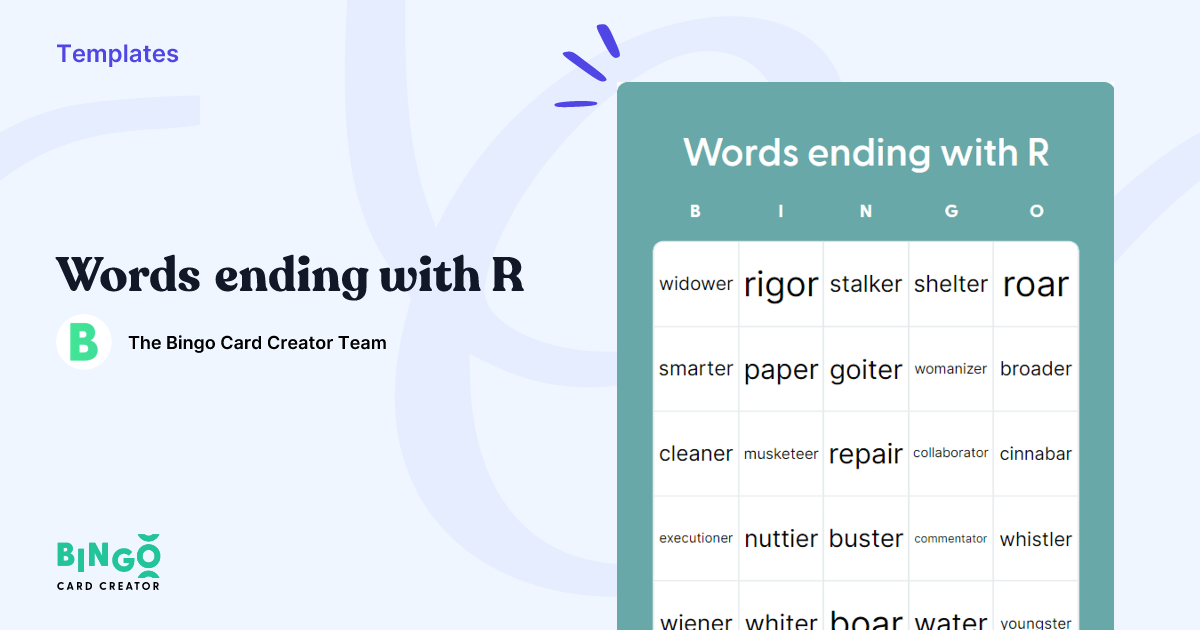 Words End With R Words Ending With R - Bingo Card Creator