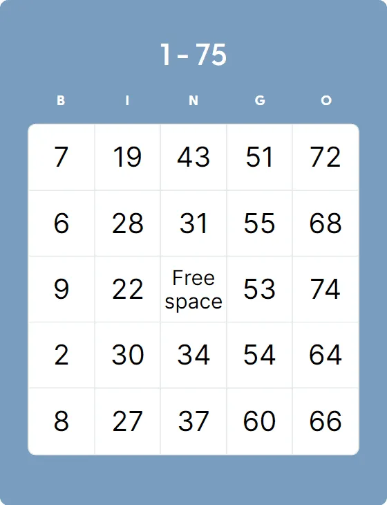 1 - 75 bingo card template