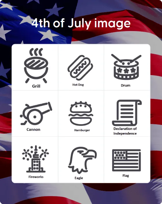 4th of July image bingo card template