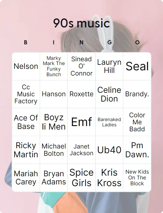 90s music artists bingo card template