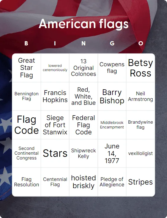 American flags bingo card