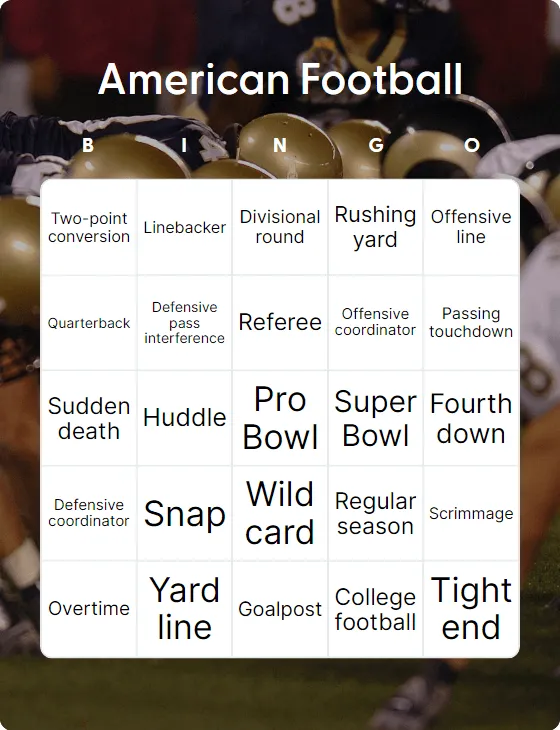 American Football bingo card