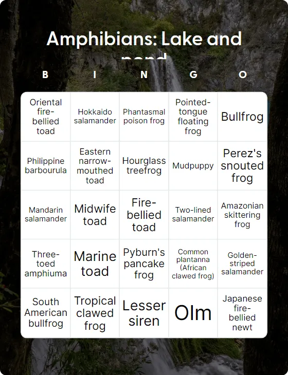 Amphibians: Lake and pond bingo card