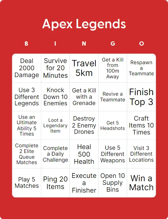 Apex Legends bingo card