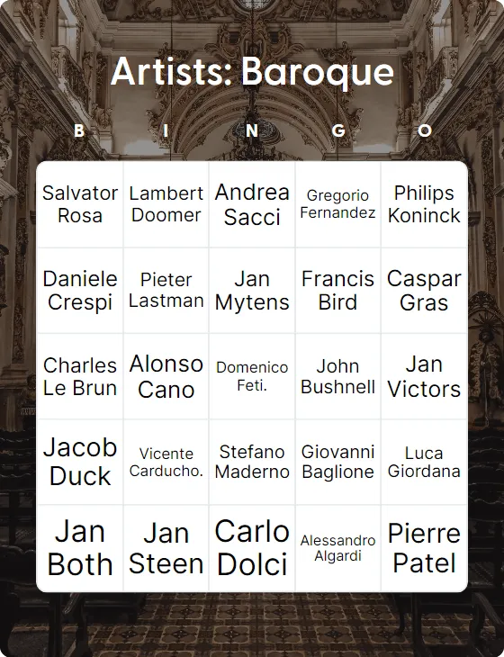 Artists: Baroque bingo card template