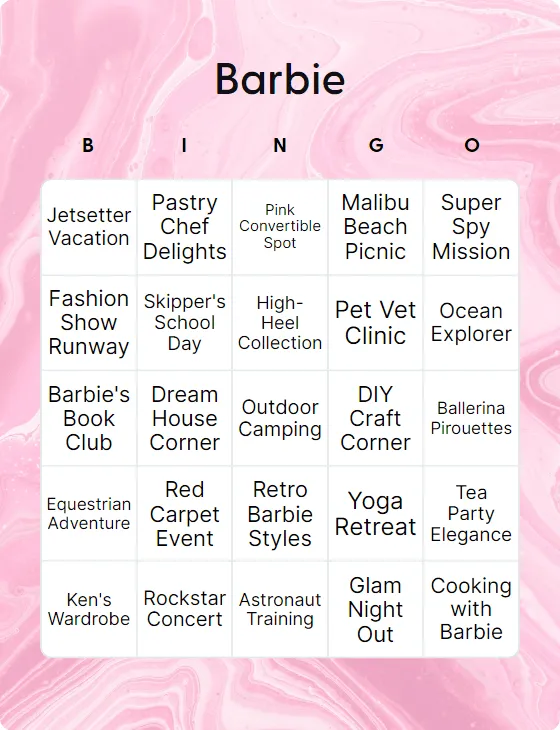 Barbie bingo card
