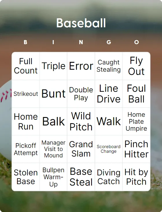 Baseball bingo card template