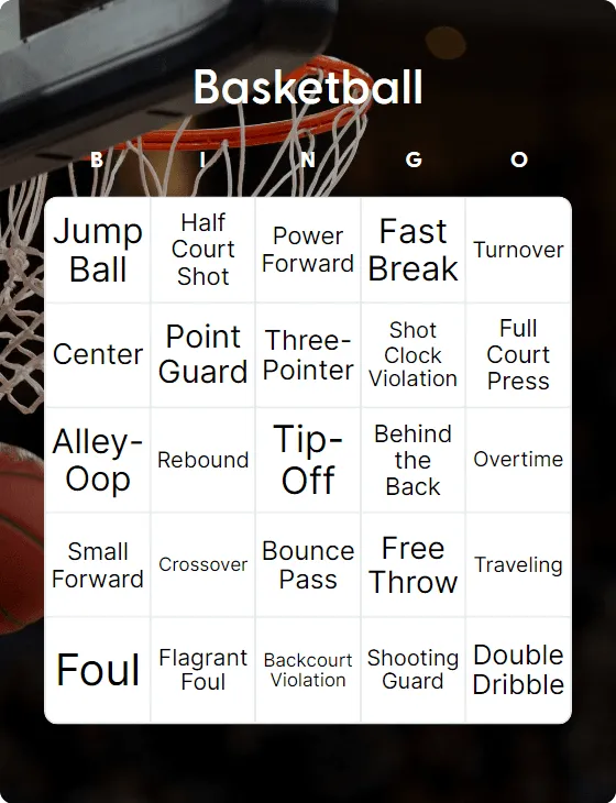 Basketball bingo card template