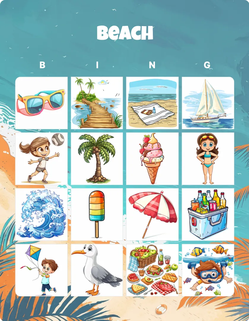 Beach bingo card template