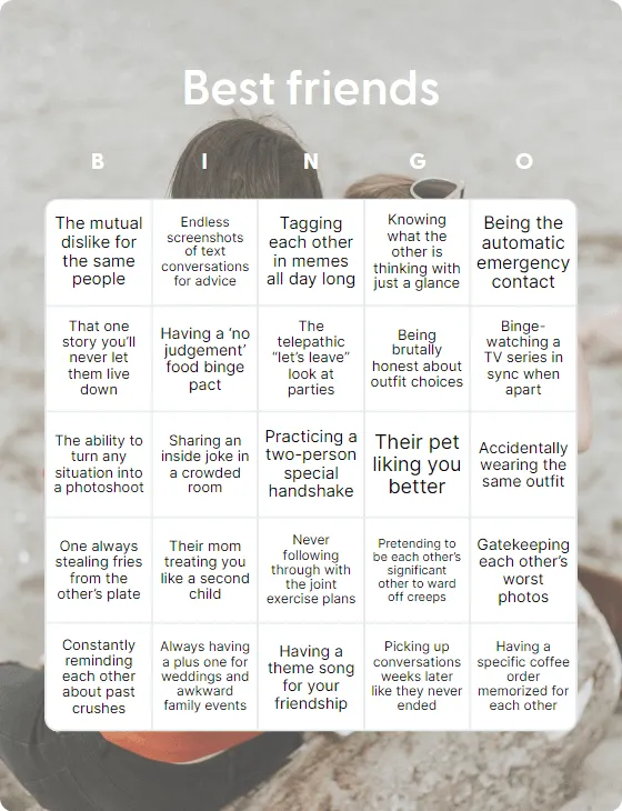 Best friends bingo card template