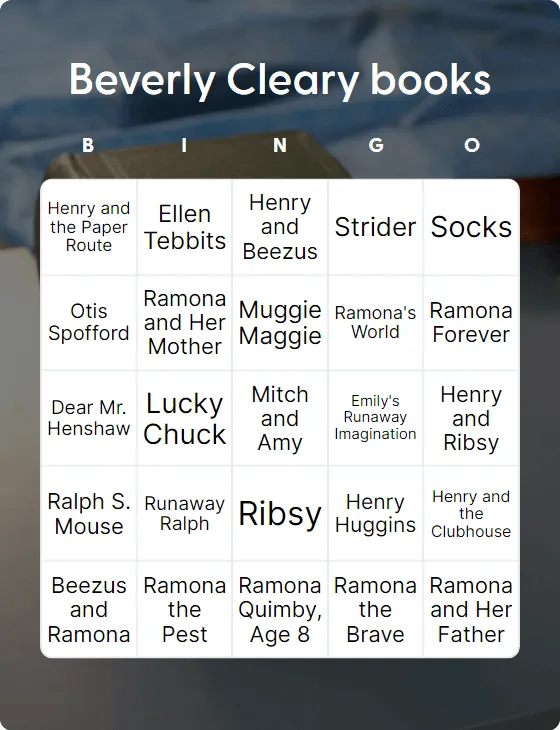 Beverly Cleary books bingo card