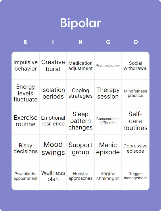 Bipolar bingo card template