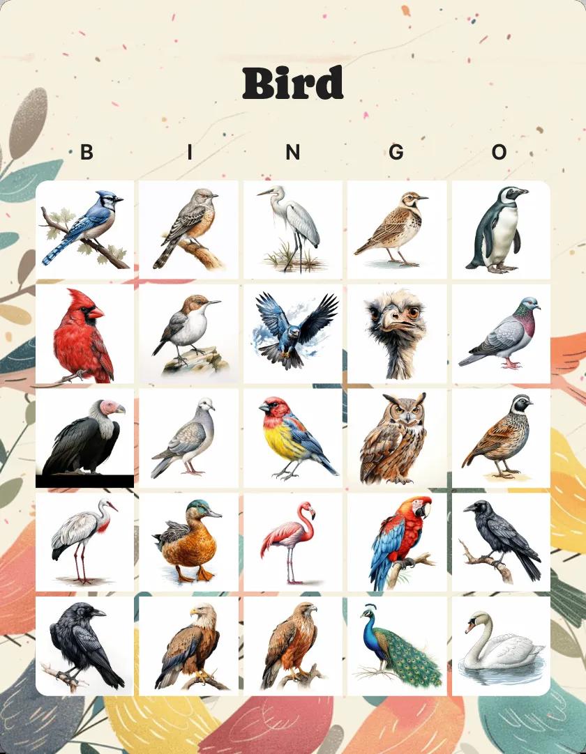 Bird bingo card