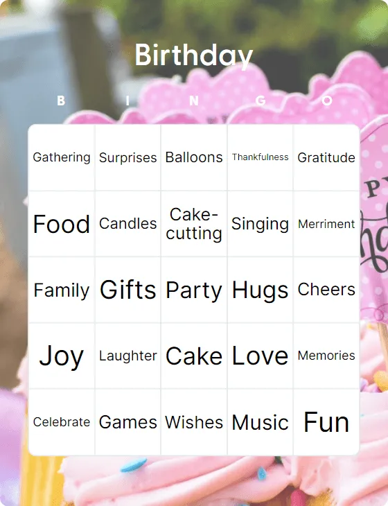 Birthday bingo card template