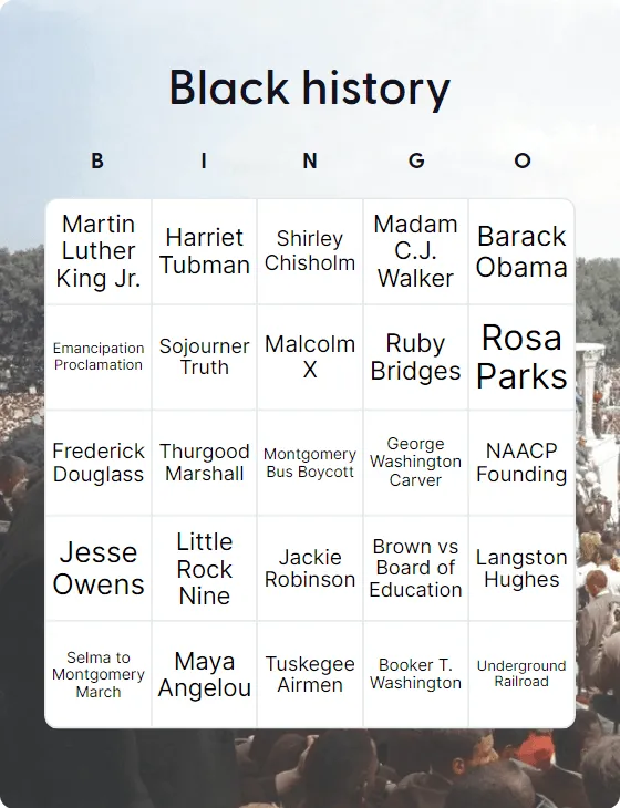 Black history bingo card template
