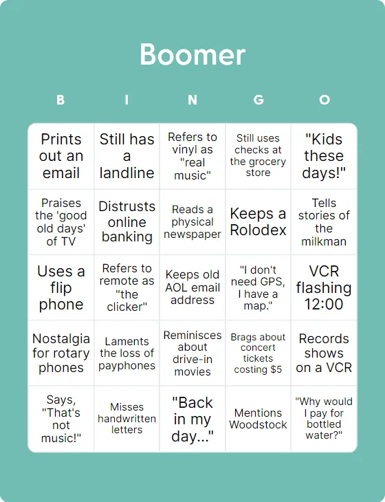 Boomer bingo card template