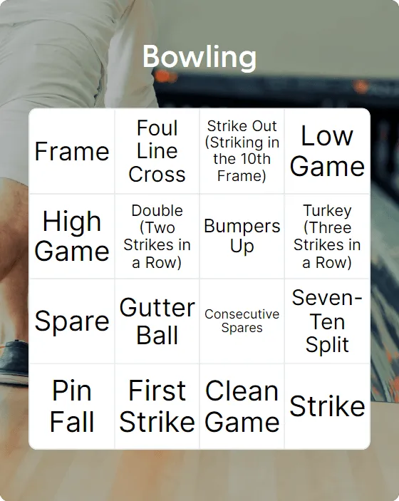 Bowling bingo card