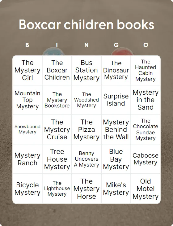 Boxcar children books bingo card
