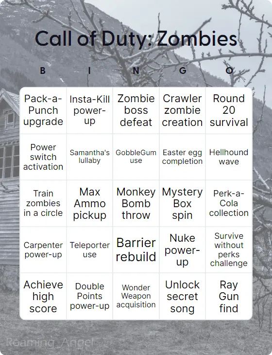 Call of Duty: Zombies bingo card template