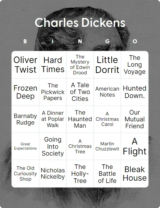 Charles Dickens bingo card template
