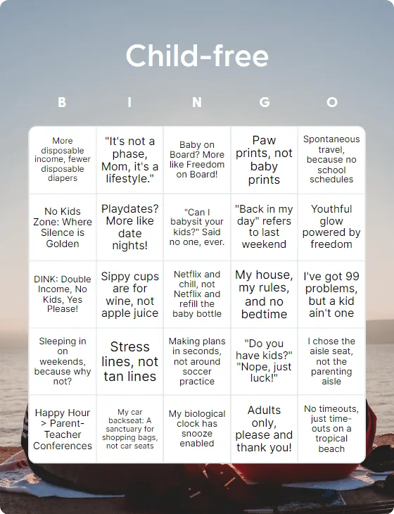 Child-free bingo card template