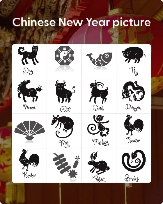 Chinese New Year picture bingo card template
