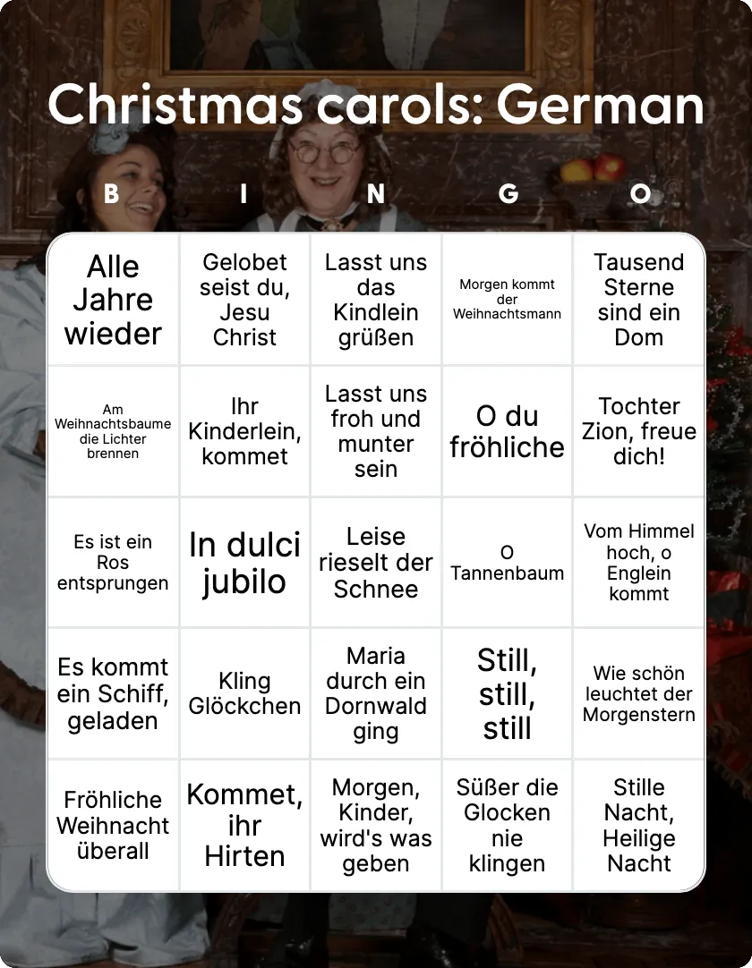 Christmas carols: German bingo card template