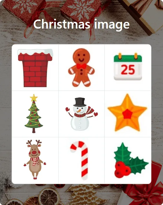 Christmas image bingo card template