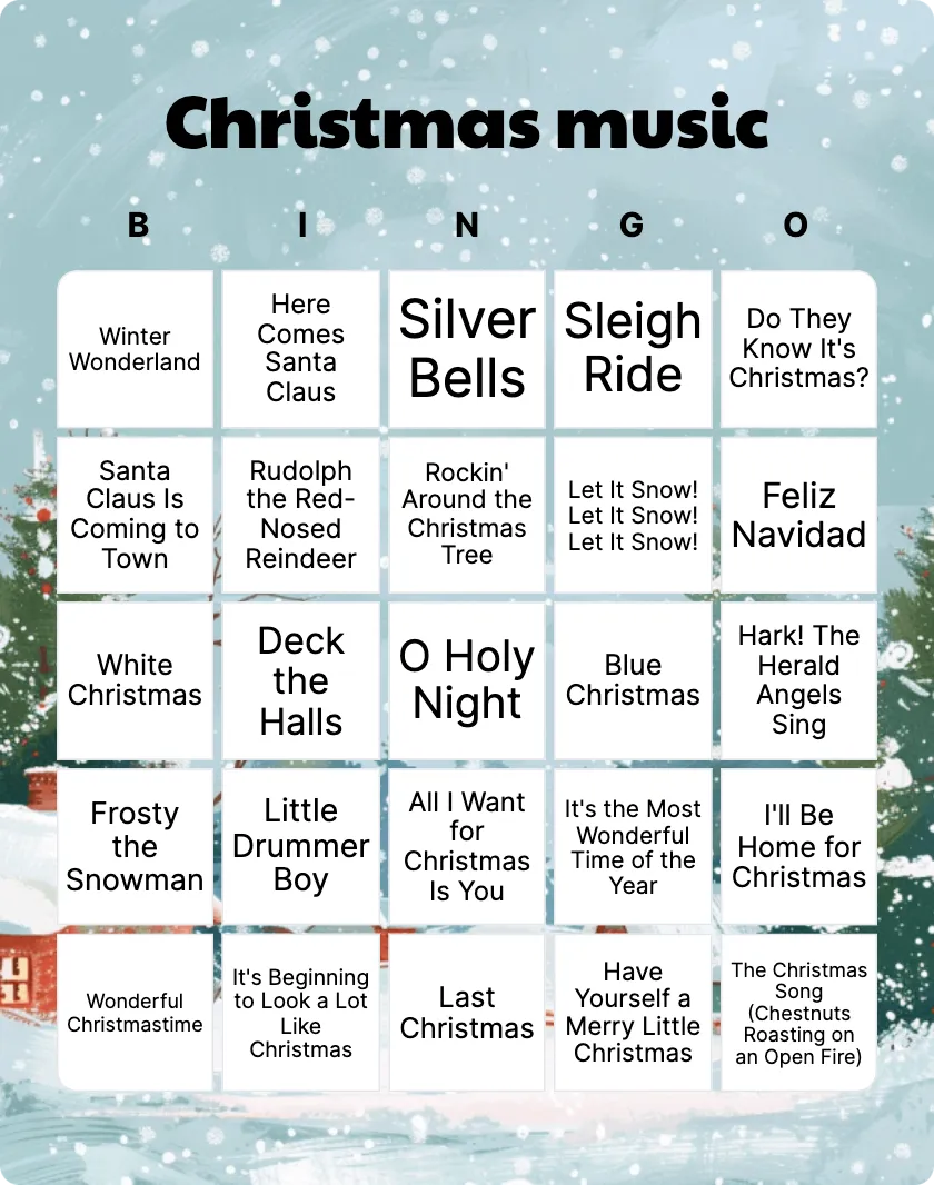 Christmas Music bingo card template