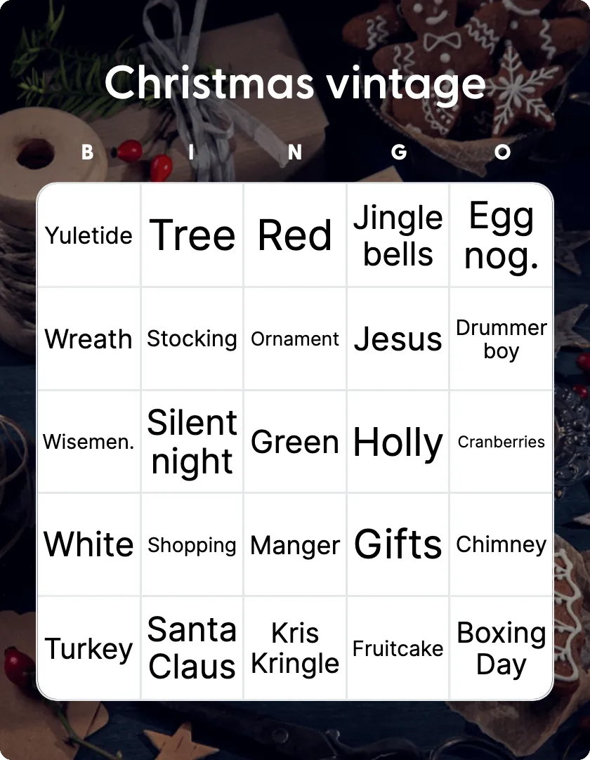 Christmas vintage bingo card template