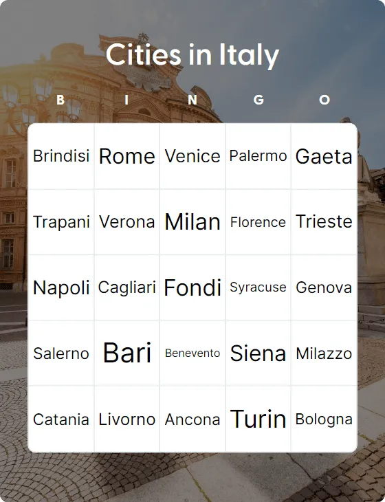 Cities in Italy bingo card