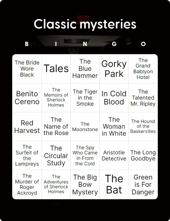 Classic mysteries bingo card template