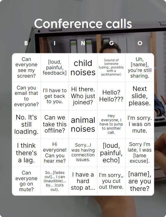 Conference calls bingo card template