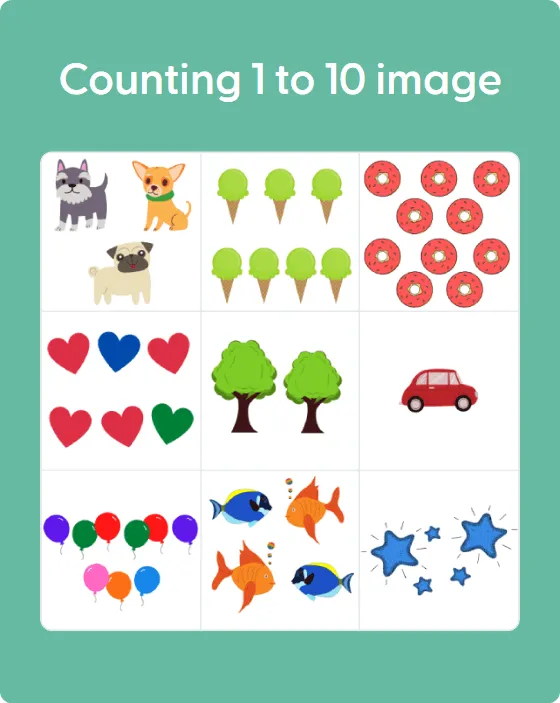 Counting 1 to 10 image bingo card template