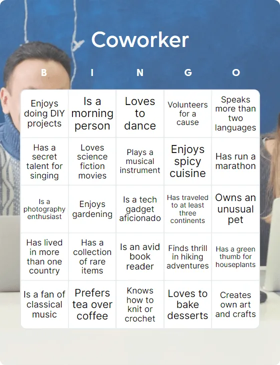 Coworker bingo card template
