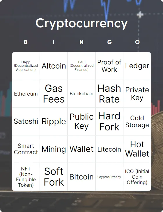 Cryptocurrency bingo card template