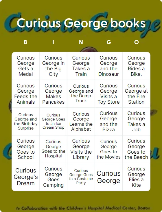 Curious George books bingo card