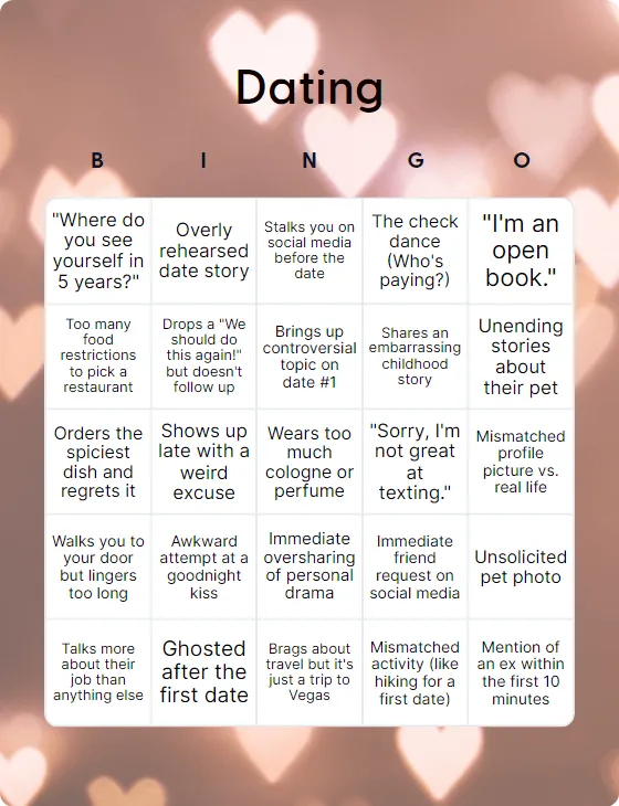 Dating bingo card template