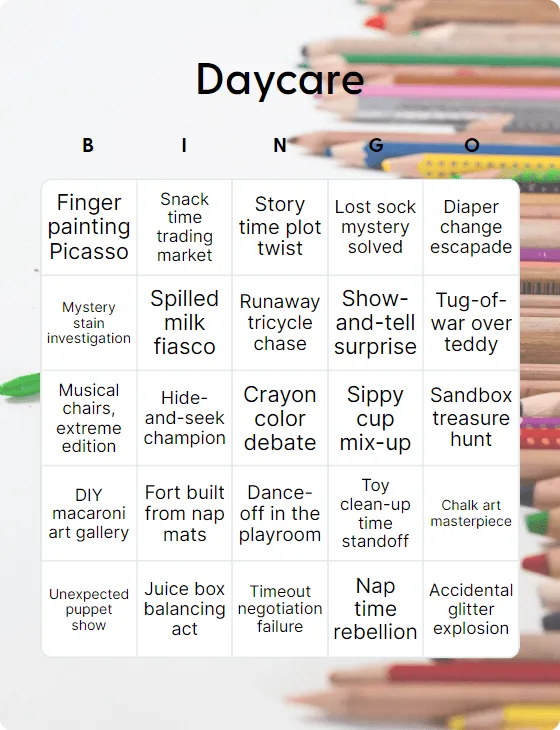 Daycare bingo card template