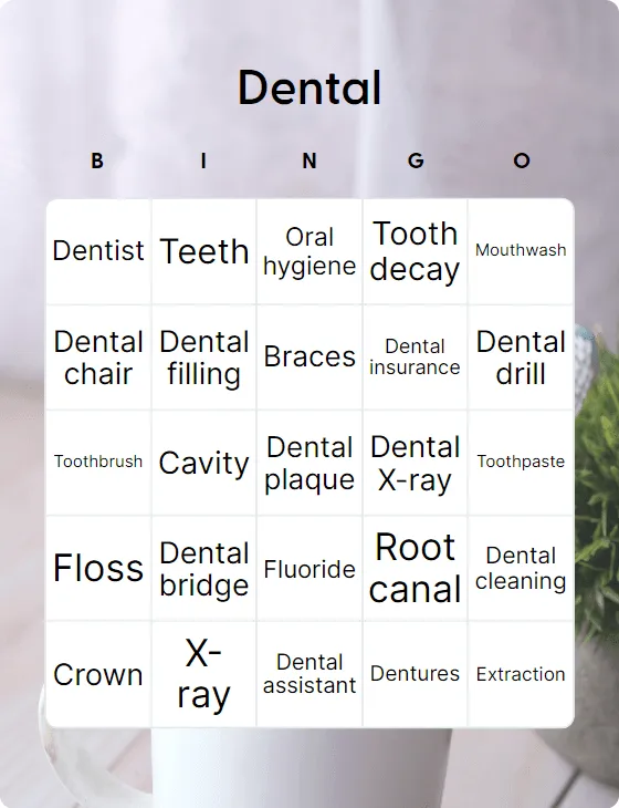 Dental bingo card template