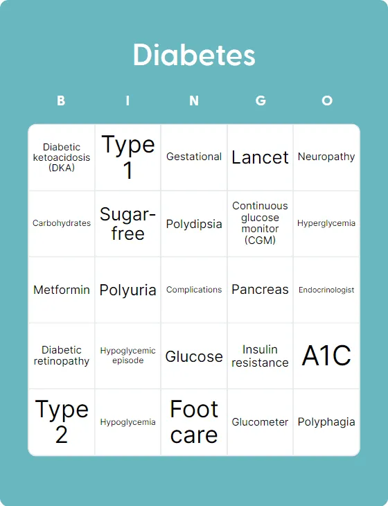Diabetes bingo card template