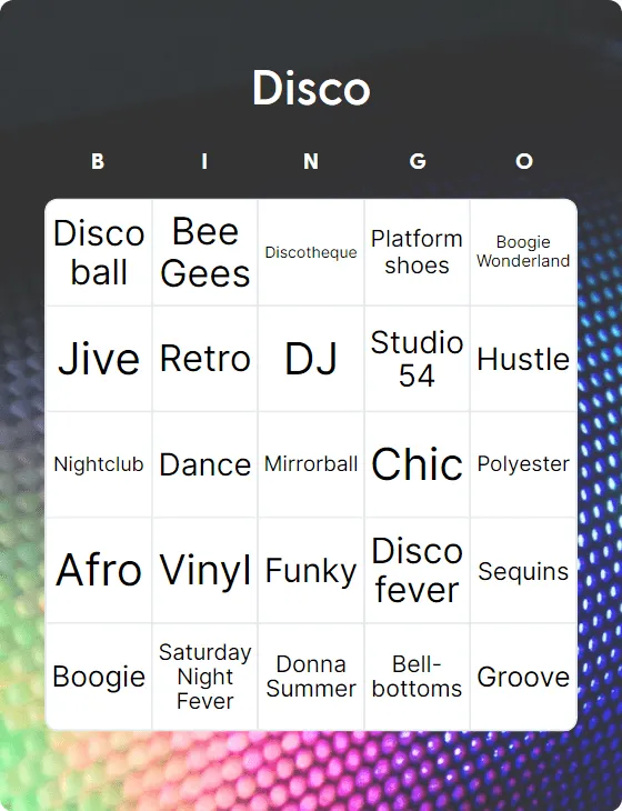 Disco bingo card template