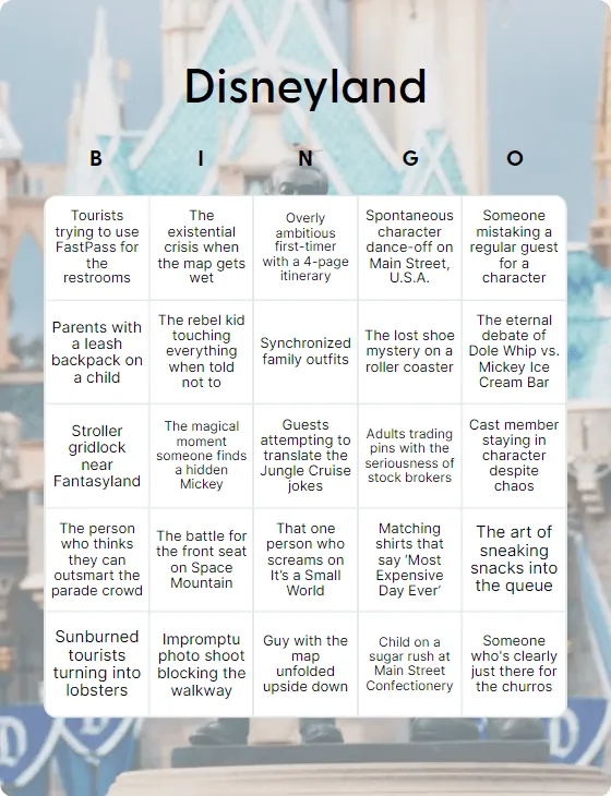 Disneyland bingo card template