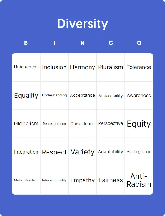 Diversity bingo card