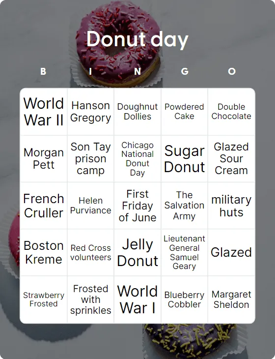 Donut day bingo card template
