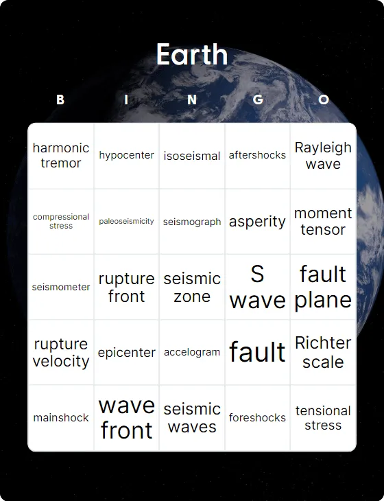 Earth bingo card template