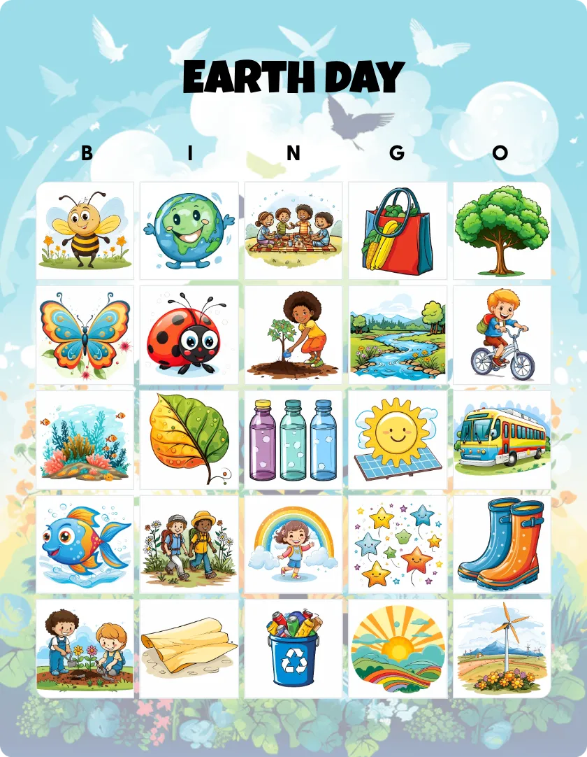Earth day bingo card template